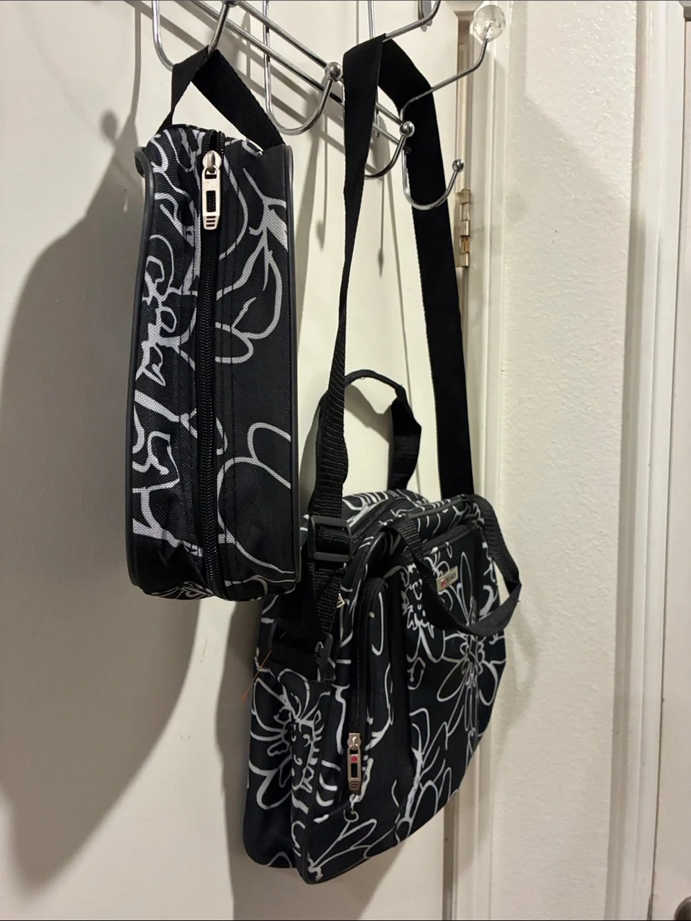 Tag Black and White Floral Crossbody Bag with Pouch